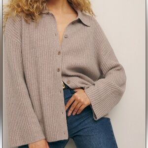 Reformation Fantino Cashmere Collared Cardigan Natural - Size M